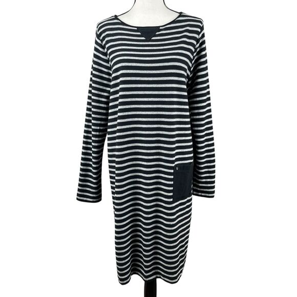 J. Jill Dresses & Skirts - J Jill Women's Sweater Dress Size Large Tall Black Gray Striped Long Sleeve